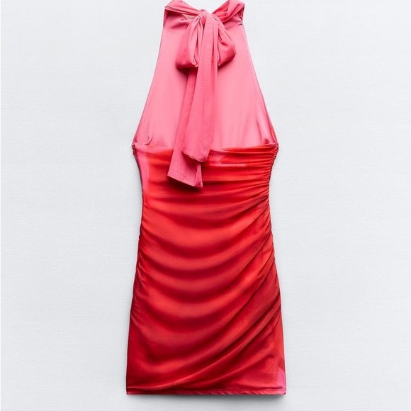 Red/Pink Printed mesh mini Zara Dress. Size small. - Picture 3 of 5